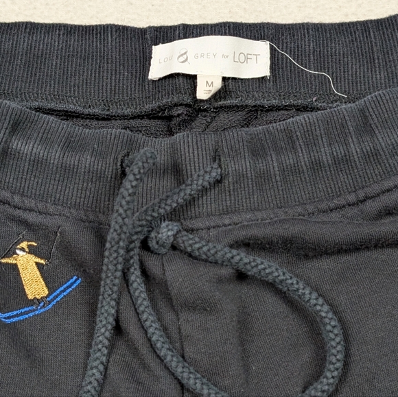 Loft Lou Grey Embroidered Skier Terry Sweatpants Medium Black Cotton Drawstring - Picture 8 of 16